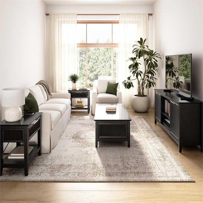 Bush Home Camille 58W Fluted TV Stand with Storage in Onyx Birch