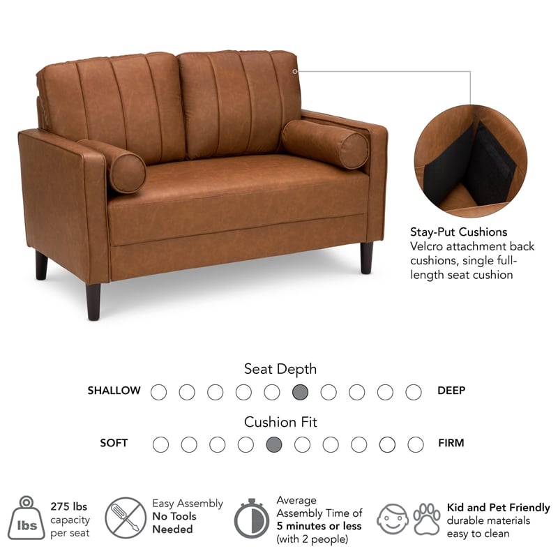 Bush Home Max 54W Loveseat in Buffed Camel Vegan Leather