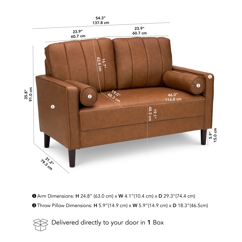 Bush Home Max 54W Loveseat in Buffed Camel Vegan Leather