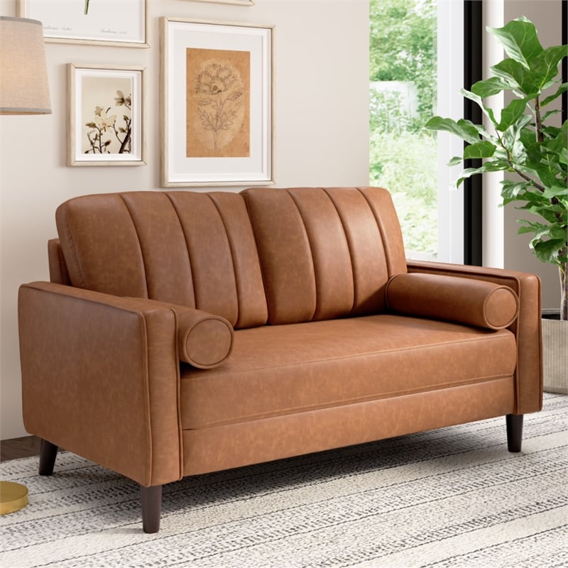 Bush Home Max 54W Loveseat in Buffed Camel Vegan Leather