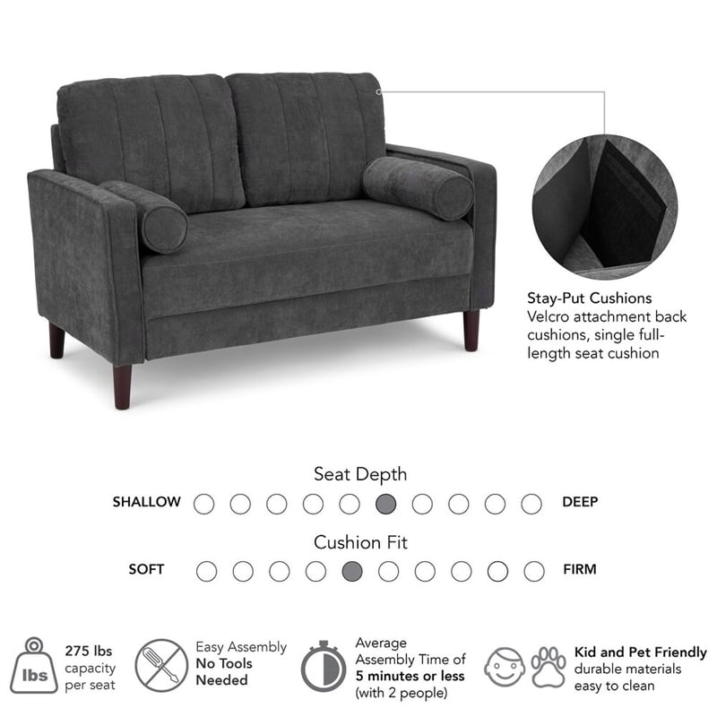 Bush Home Max 54W Loveseat in Iron Gray Chenille Fabric