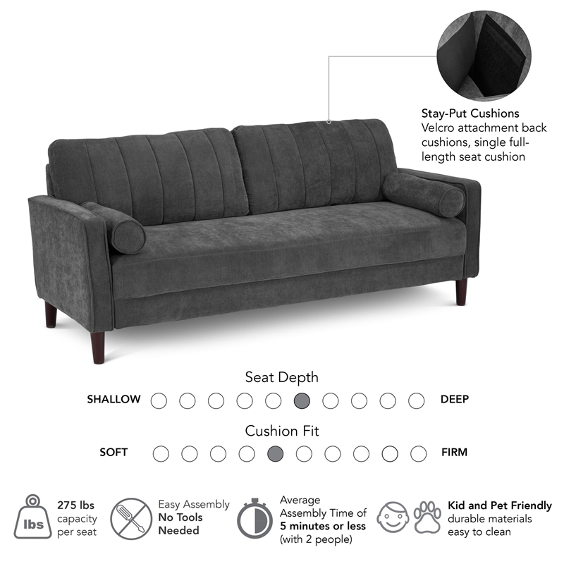 Bush Home Max 77W Sofa in Iron Gray Chenille Fabric