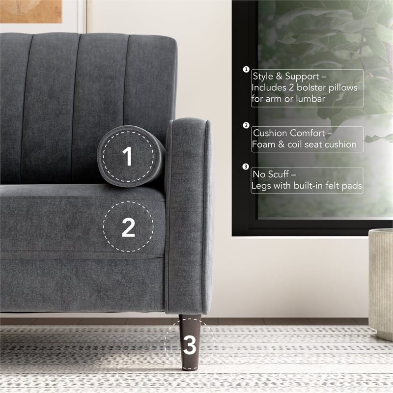 Bush Home Max 77W Sofa in Iron Gray Chenille Fabric