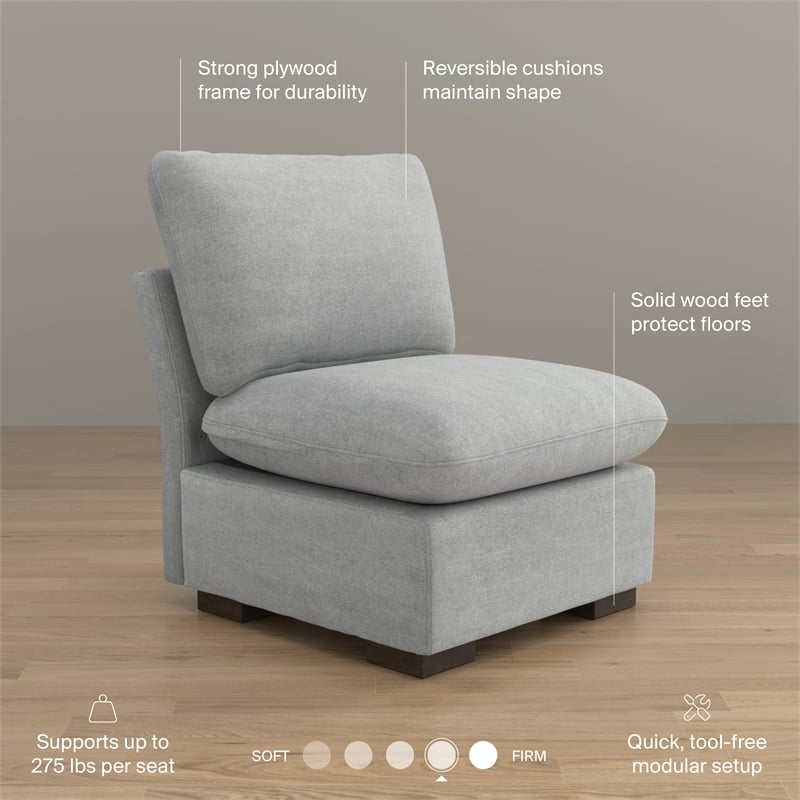 Bush Home Sienna Modular Armless Chair in Dove Gray Woven Fabric