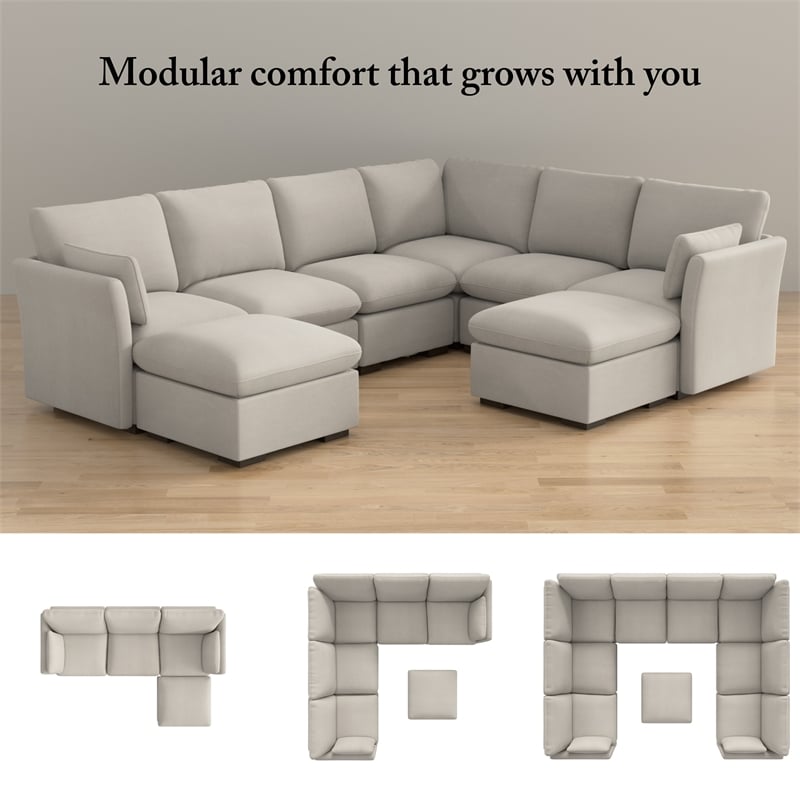 Bush Home Sienna Modular Storage Ottoman in Mist Taupe Woven Fabric