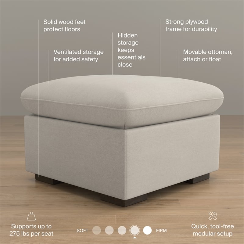 Bush Home Sienna Modular Storage Ottoman in Mist Taupe Woven Fabric