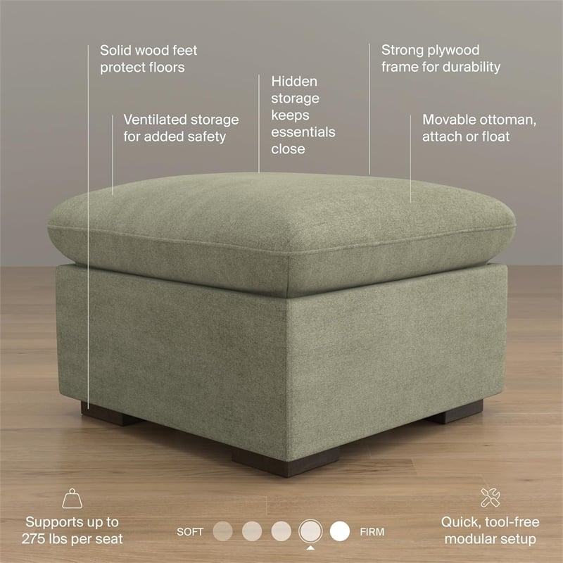 Bush Home Sienna Modular Storage Ottoman in Soft Green Woven Fabric
