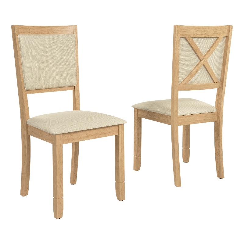 Bush Home Key West Upholstered Cross Back Dining Chair - Set of 2 in Blonde Oak