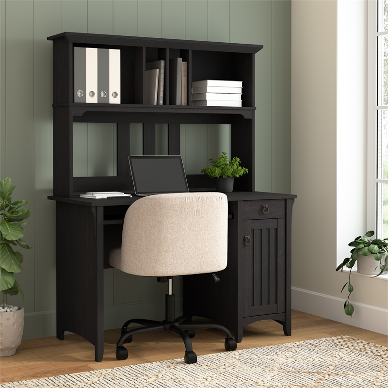 Salinas Small Computer Desk with Hutch in Vintage Black - Engineered Wood