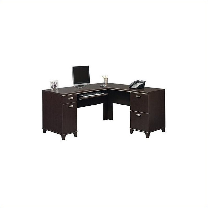 Bush Furniture Tuxedo L Shaped Wood Computer Desk in Mocha Cherry 