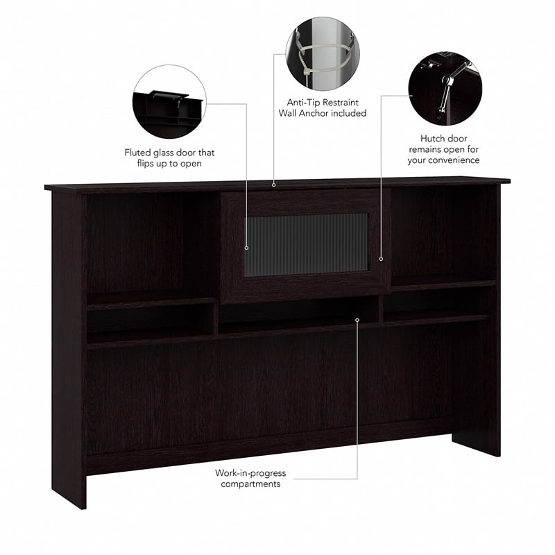 Cabot Hutch with Lifting Door in Espresso Oak - Engineered Wood