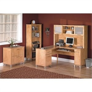 Bush Furniture Somerset 4 Piece 60&quot L-Shape Office Set in Maple Cross