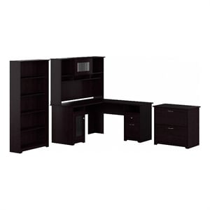 Cabot L Shaped Desk w/ Storage 4 Piece Set in Espresso Oak - Engineered Wood