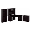 Cabot L Shaped Desk w/ Storage 4 Piece Set in Espresso Oak - Engineered Wood