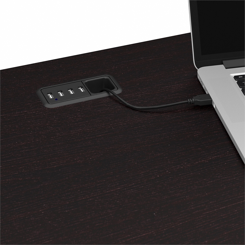 Cabot L Desk with Hutch and 5 Shelf Bookcase in Espresso Oak - Engineered Wood