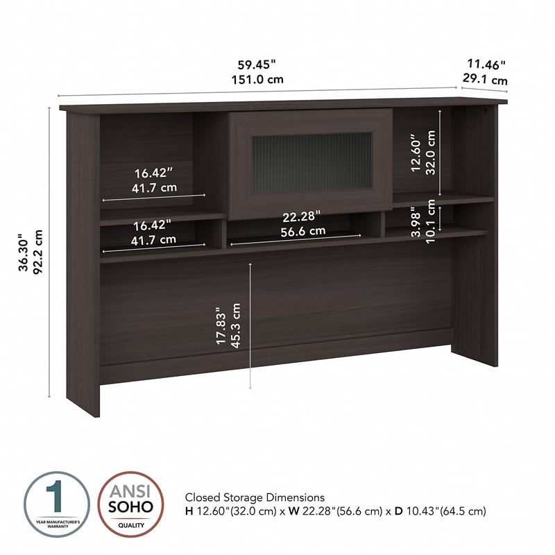 Cabot Hutch for Corner Desk or L Desk in Heather Gray - Engineered Wood