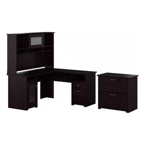Cabot L Desk with Hutch & Lateral File Cabinet in Espresso Oak - Engineered Wood