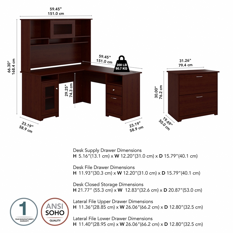 Bush Furniture Cabot L Shaped Desk with Hutch and Lateral File Cabinet