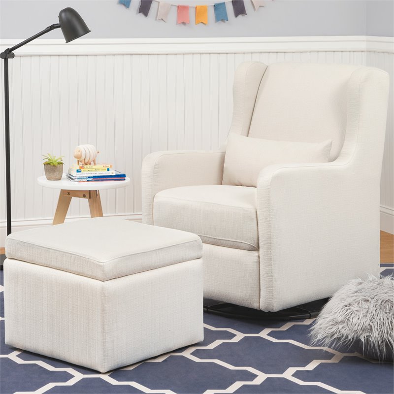 Carter's By DaVinci Adrian Swivel Glider with Storage Ottoman in Cream Linen