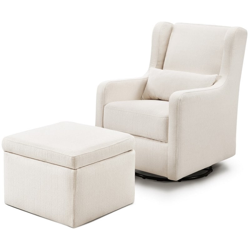 Carter's By DaVinci Adrian Swivel Glider with Storage Ottoman in Cream Linen