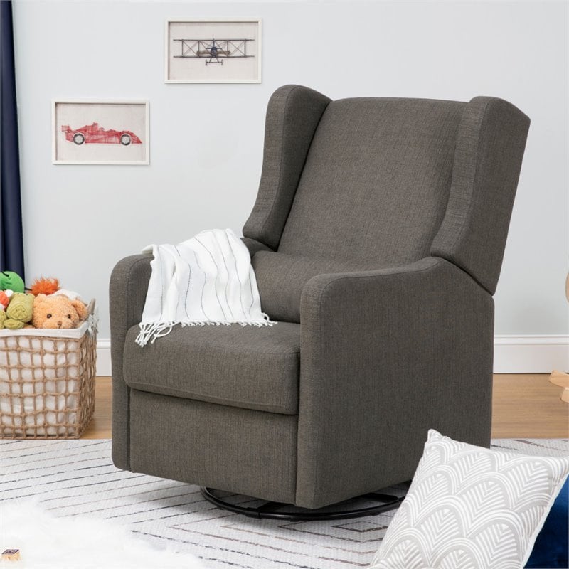 Carter's By DaVinci Arlo Swivel Recliner Glider in Performance Charcoal Linen