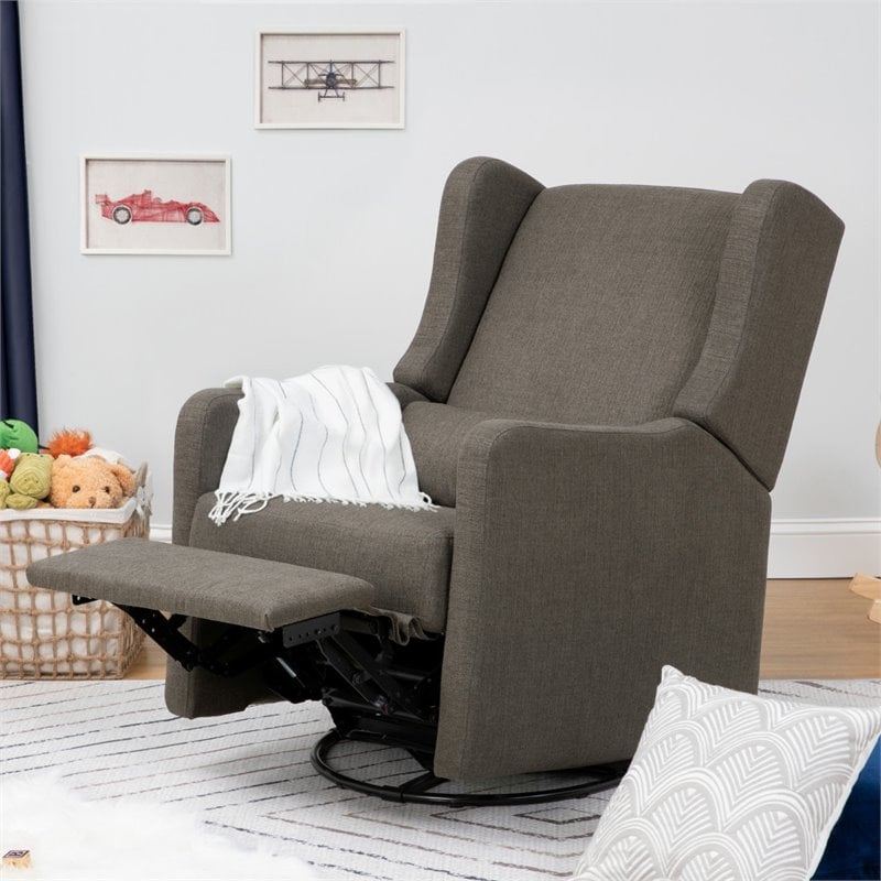 Carter's By DaVinci Arlo Swivel Recliner Glider in Performance Charcoal Linen