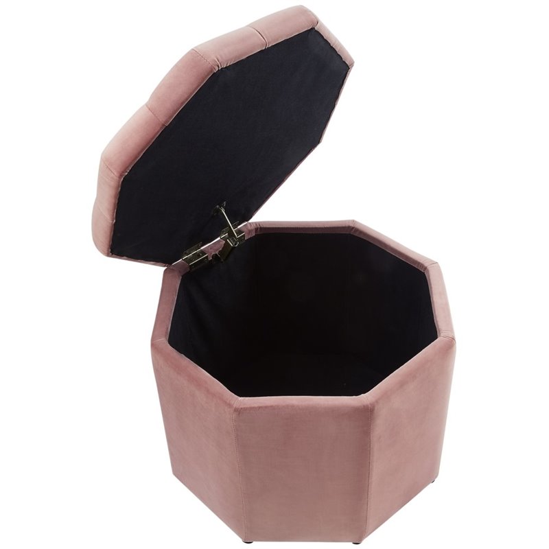 Posh Living Adrian Button Tufted Velvet Storage Ottoman in Blush Pink