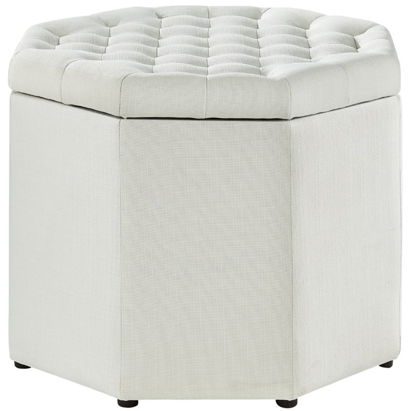 Posh Living Adrian Button Tufted Linen Fabric Storage Ottoman in Beige