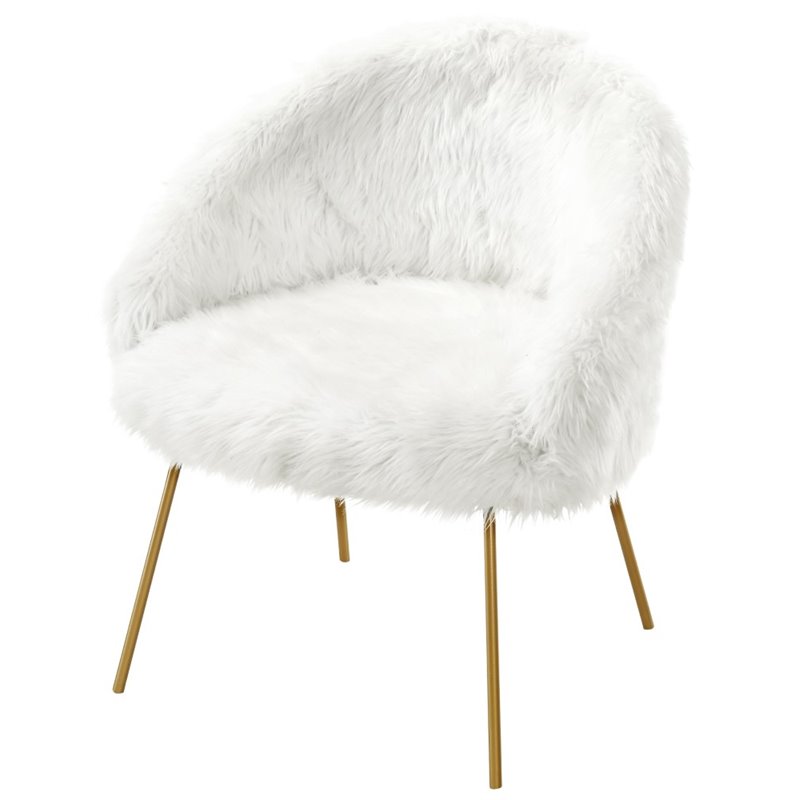 Posh Living Anthony Faux Fur Fabric Accent Chair with Metal Legs in White