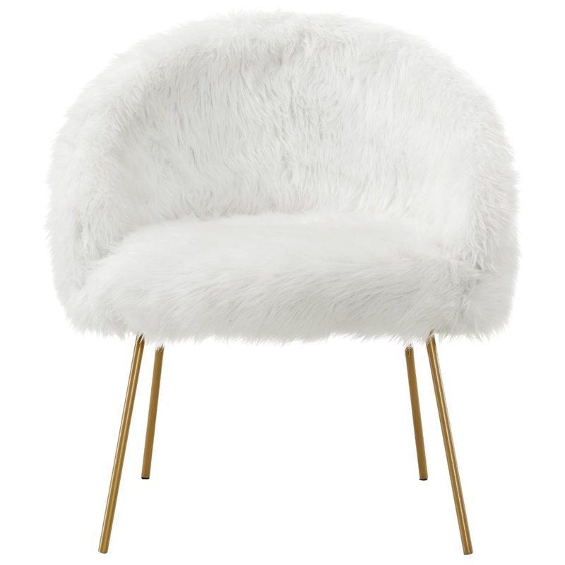 Posh Living Anthony Faux Fur Fabric Accent Chair with Metal Legs in White