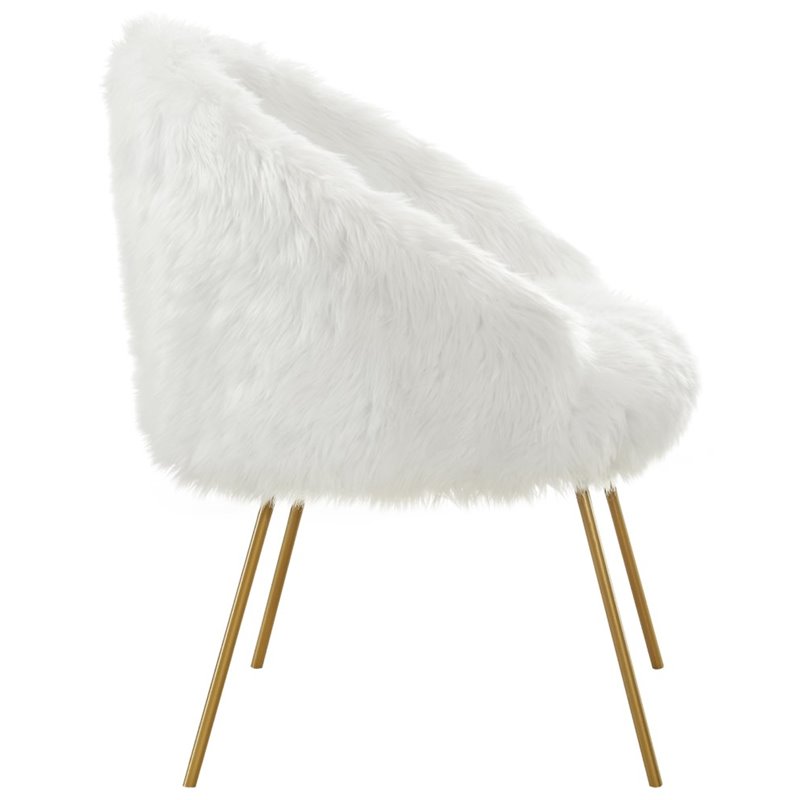 Posh Living Anthony Faux Fur Fabric Accent Chair with Metal Legs in White