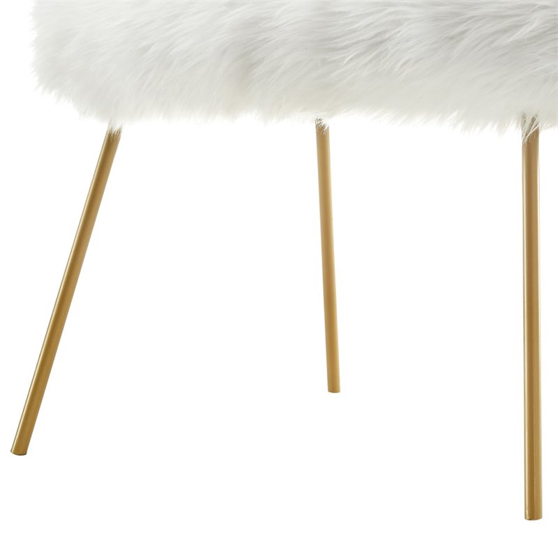 Posh Living Anthony Faux Fur Fabric Accent Chair with Metal Legs in White