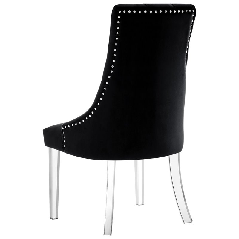 Posh Living Colton Velvet Dining Side Chair with Acrylic Legs - Black (Set of 2)