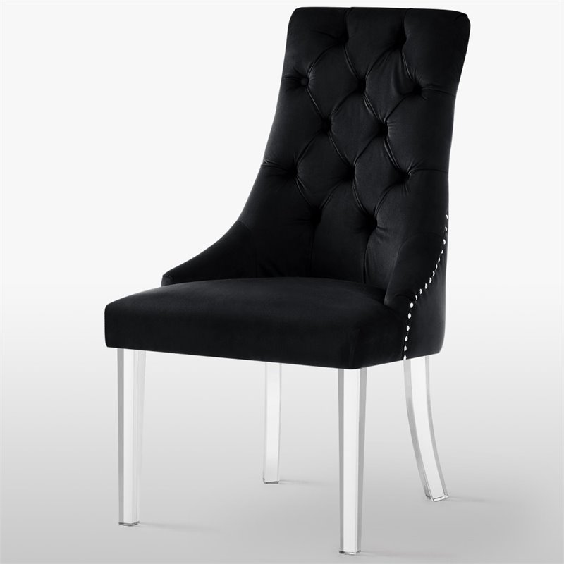 Posh Living Colton Velvet Dining Side Chair with Acrylic Legs - Black (Set of 2)