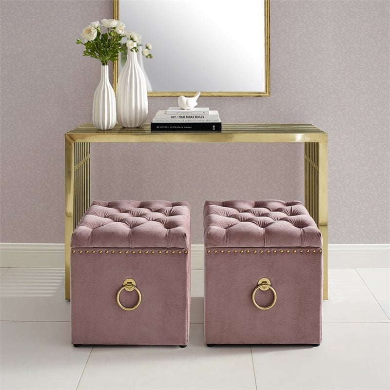 Posh Living Markella Velvet 1pc Storage Ottoman in Blush Pink/Gold