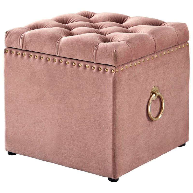 Posh Living Markella Velvet 1pc Storage Ottoman in Blush Pink/Gold