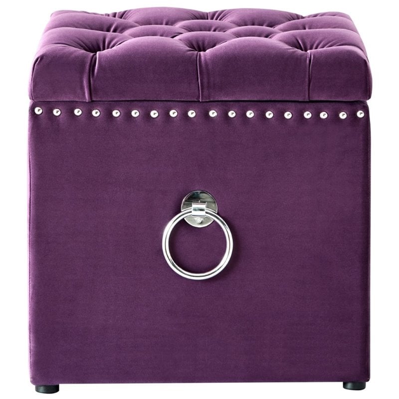 Posh Living Markella Velvet 1Pc Storage Ottoman in Purple/Chrome