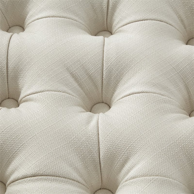Posh Living Markella Linen Fabric 1Pc Storage Ottoman in Cream White/Chrome