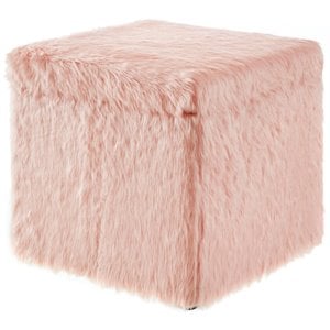 Posh Living Stanley Modern Faux Fur Fabric Cube Storage Ottoman in Blush Pink