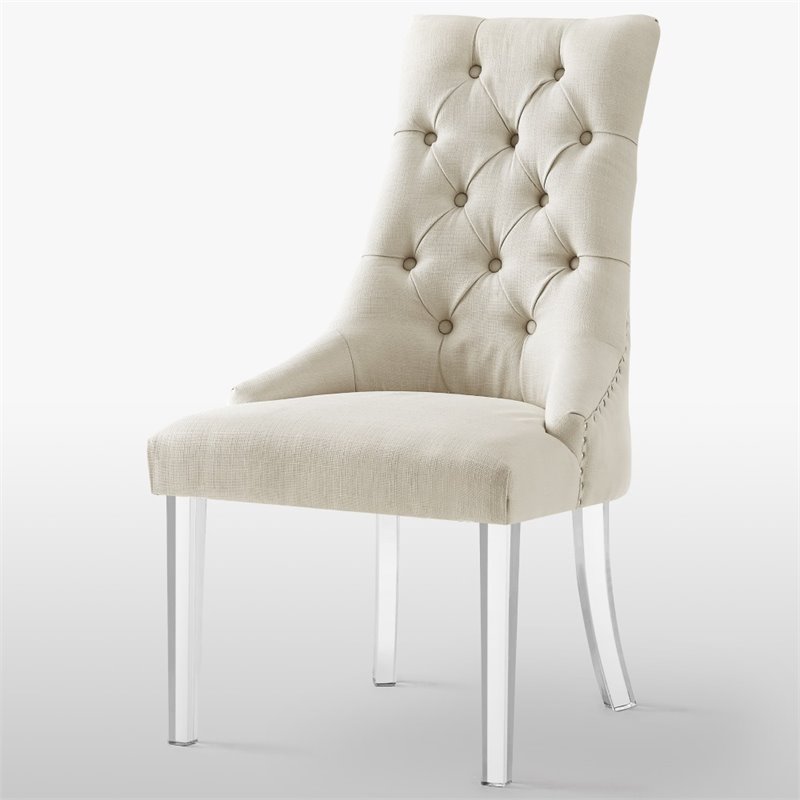 Colton Linen Fabric Dining Side Chair with Acrylic Legs - Cream/White (Set of 2)