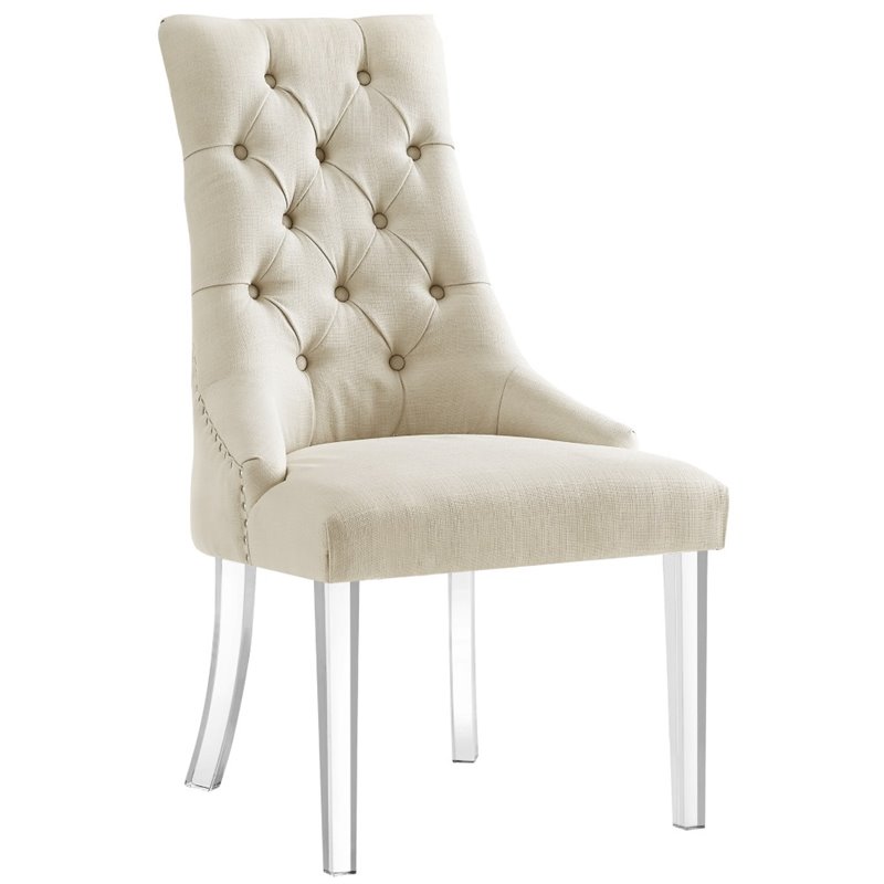 Colton Linen Fabric Dining Side Chair with Acrylic Legs - Cream/White (Set of 2)