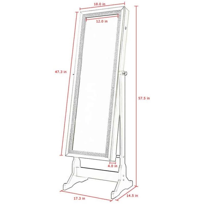Posh Abigail Full Length Mirror Jewelry Armoire & Makeup Storage in Champagne