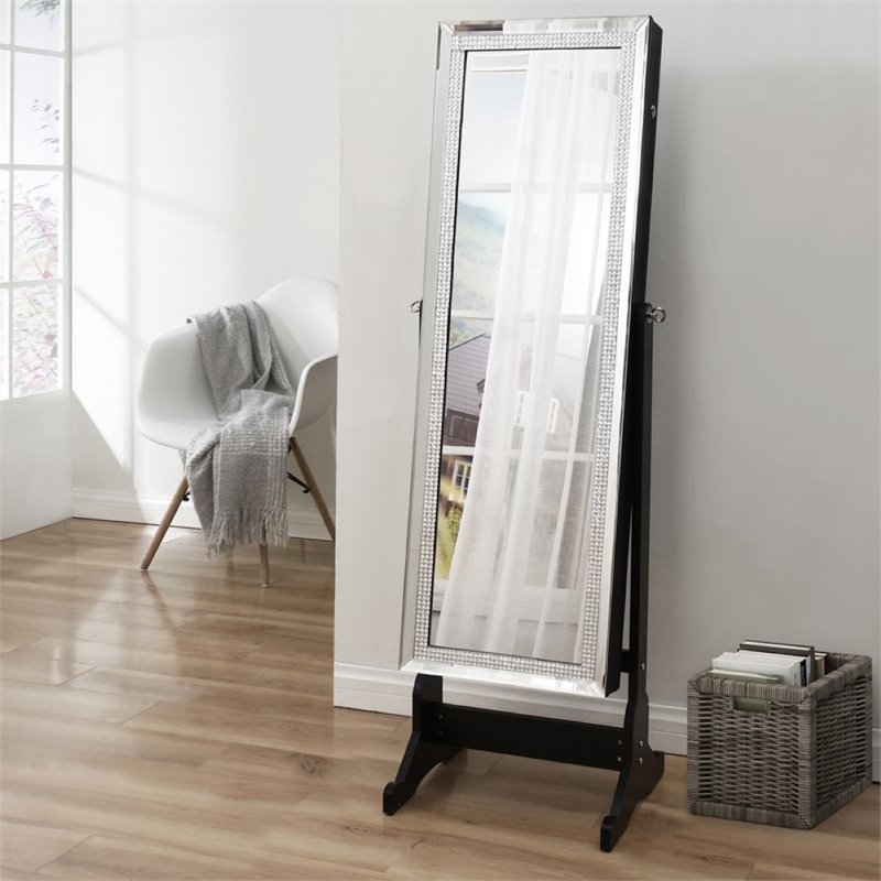 Posh Abigail Full Length Mirror Jewelry Armoire & Makeup Storage in Black
