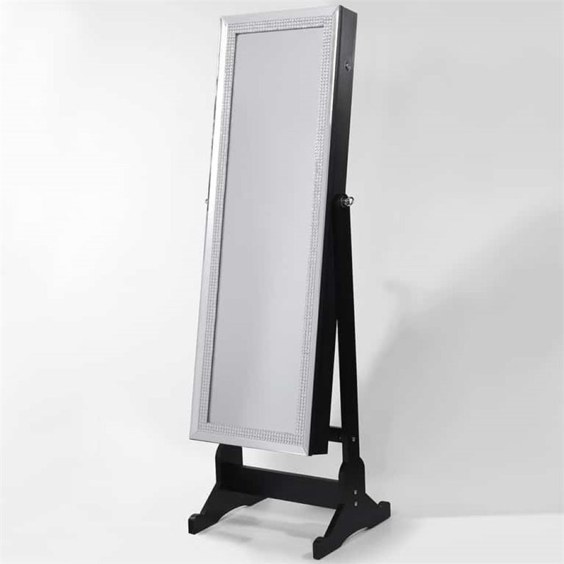 Posh Abigail Full Length Mirror Jewelry Armoire & Makeup Storage in Black