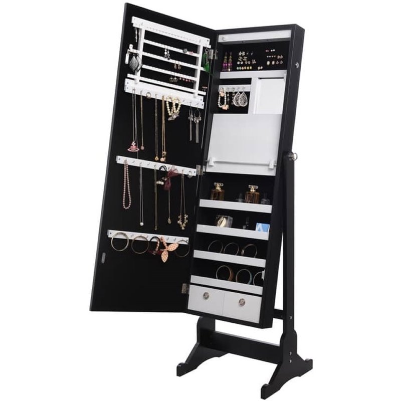 Posh Abigail Full Length Mirror Jewelry Armoire & Makeup Storage in Black