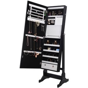 Posh Abigail Full Length Mirror Jewelry Armoire & Makeup Storage in Black