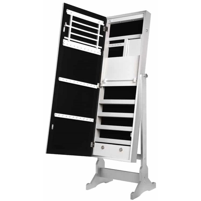 Posh Abigail Full Length Mirror Jewelry Armoire & Makeup Storage in Silver