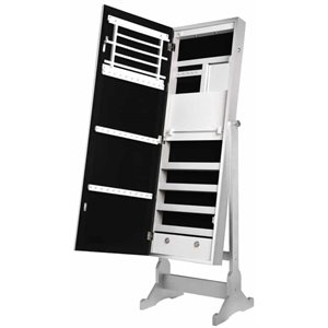 Posh Abigail Full Length Mirror Jewelry Armoire & Makeup Storage in Silver