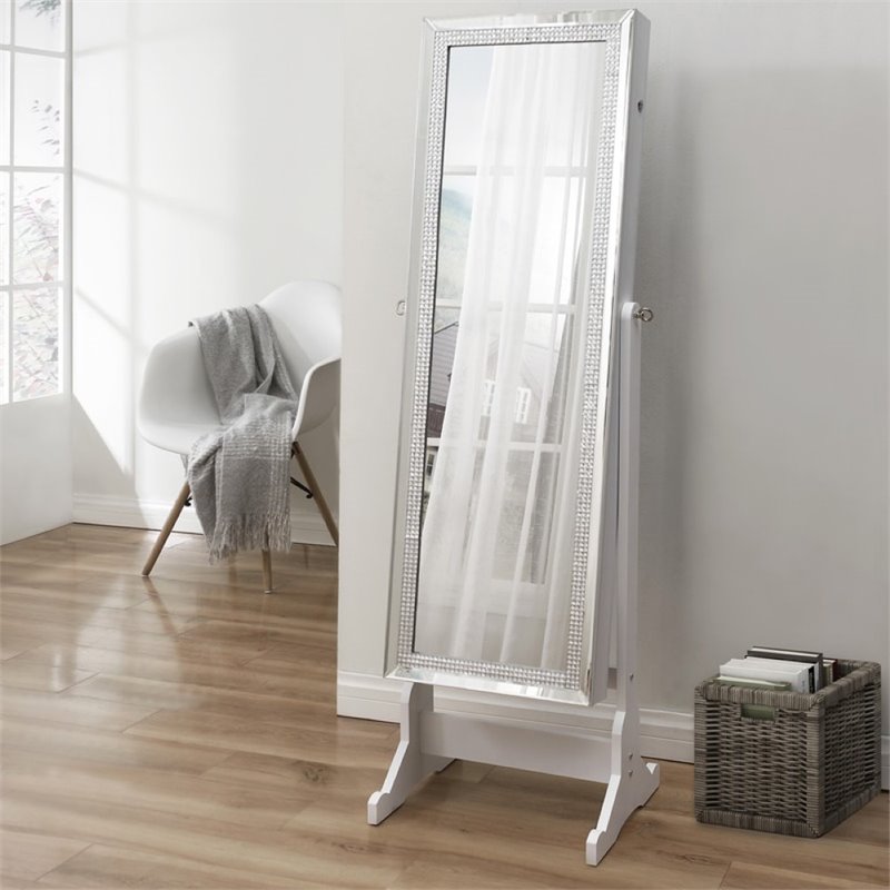 Posh Abigail Full Length Mirror Jewelry Armoire & Makeup Storage in White