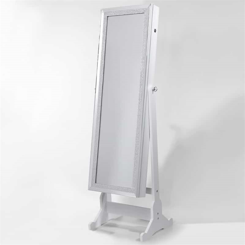 Posh Abigail Full Length Mirror Jewelry Armoire & Makeup Storage in White